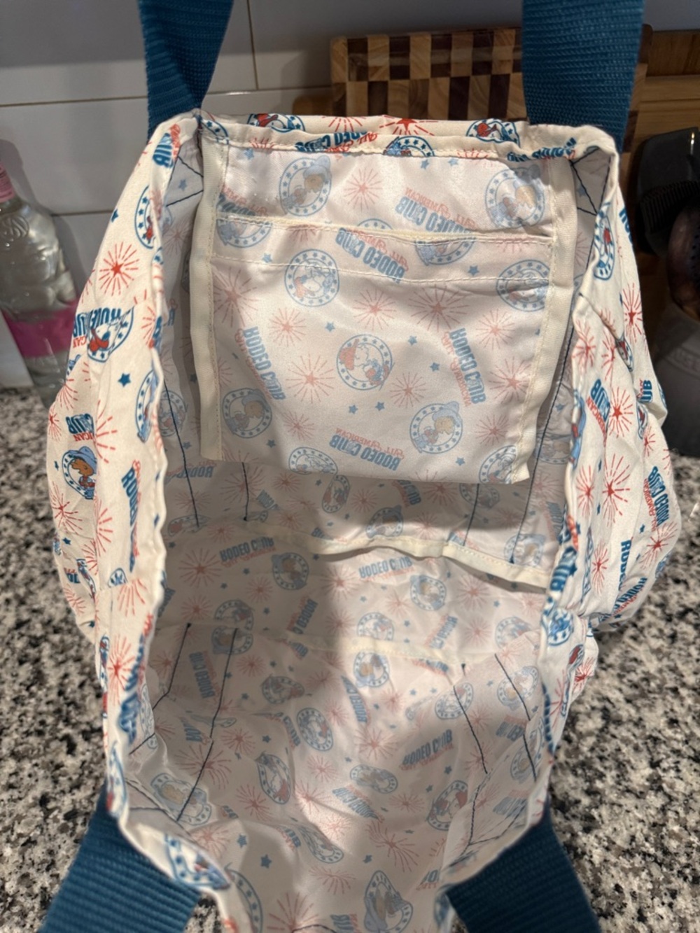 Peanuts Packable Cream Tote with Red and Blue Rodeo Motif - Picture 7 of 7